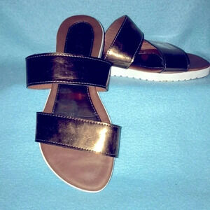 𝅺DENIL slide on sandals double straps made in Brazil copper color size 8